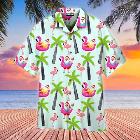 Santa Claus With Flamingo Hawaiian Shirt Summer Beach Clothes Outfit For Men Women ND