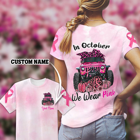 Jeep Halloween Pumpkin In October We wear pink T-shirt 3D Custom TTM