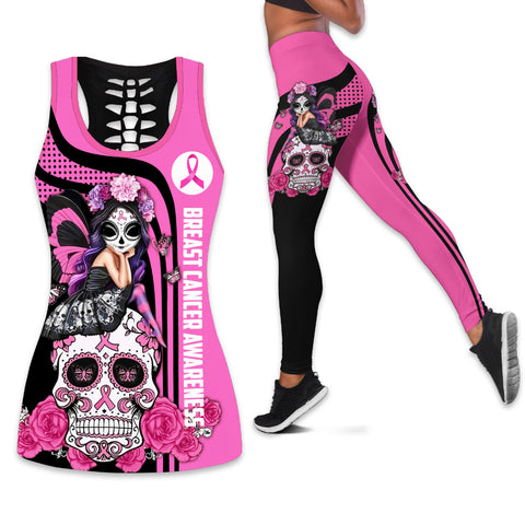 Fight Like A Girl T-shirt, Breast Cancer Pink Ribbon Tank top Leggings Set TTM