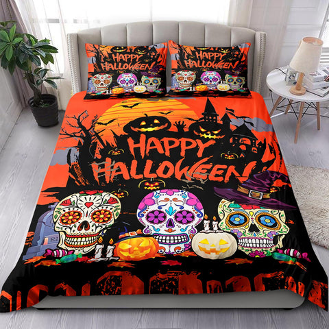 Skull Happy Halloween Bedding Set Bedspread Duvet Cover Set Home Decor ND