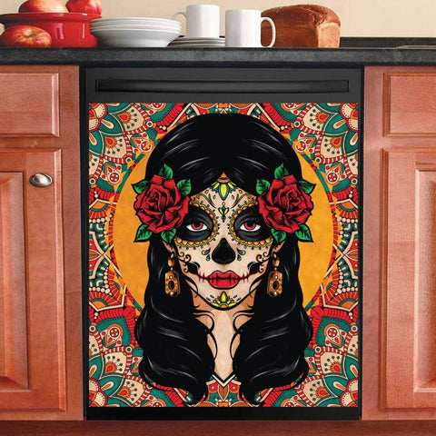 Sugar Skull Girl Halloween Kitchen Dishwasher Cover Decor Art Housewarming Gifts Home Decorations ND