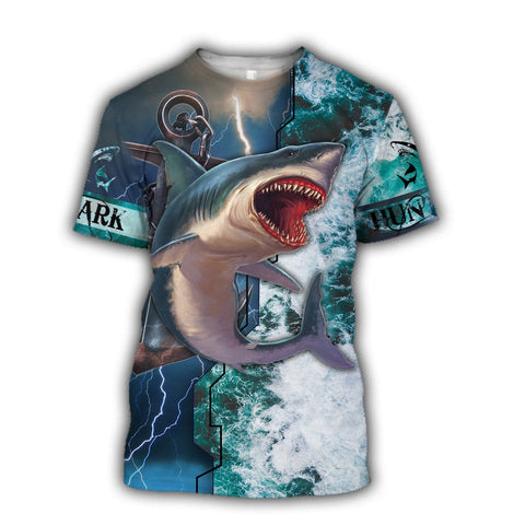 Men Fishing Shirt Shark hunting fishing anchor in deep sea 3d all over printing for fisherman