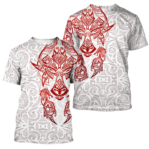 Red & White Viking Tattoo Dragon Hoodie T Shirt For Men and Women HAC150605-NM