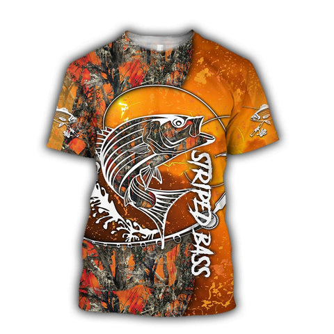 Men Shirt Striped Bass Fishing orange camo all over printed shirts for men and women