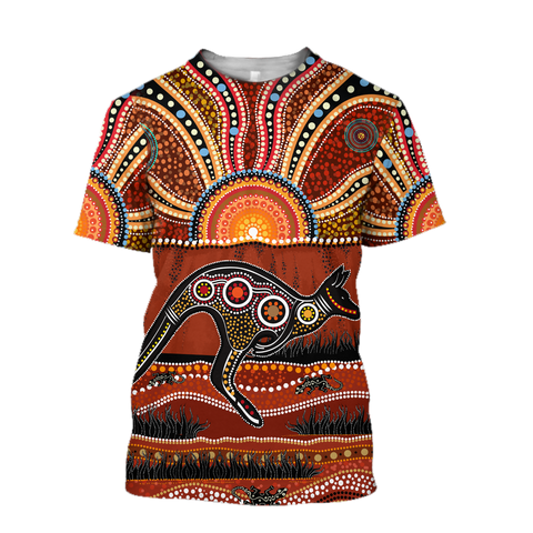 Aboriginal Australia Kangaroo running Lizard Art shirts for men and women