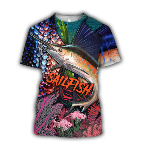 Men Fishing Shirt Sailfish Fishing on skin 3D all over shirts for men and women