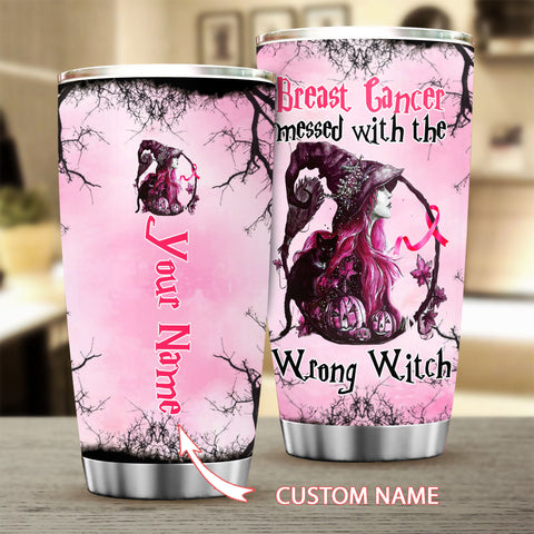 Halloween Breast Cancer messed with the wrong witch Tumbler Custom Halloween gift Tumbler TTM