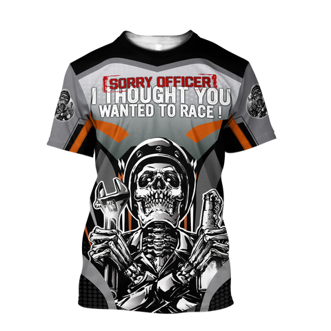Men Racing Shirt Gray Customize Name Motorcycle Racing 3D All Over Printed Unisex Shirts Skull Rider