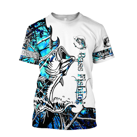 Men Shirt Bass Fishing Sport Blue Camo tattoo 3D shirts for men and women