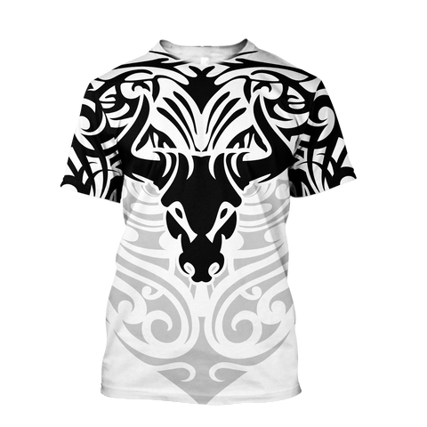 Men Tattoo Shirt White Premium Tribal Tattoo Bulls 3D Printed Unisex Shirts