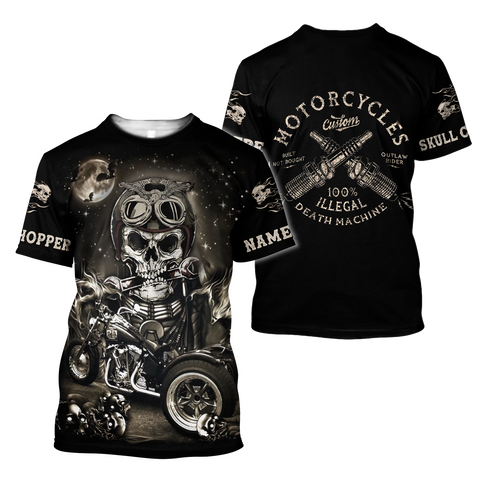 Men Racing Shirt Black Customize Name Motorcycle Racing 3D All Over Printed Unisex Shirts Skull Chopper