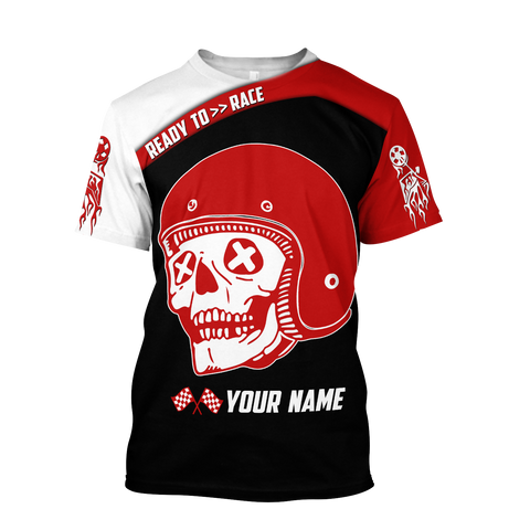 Men Racing Shirt Red Personalized Name Motorcycle Racing 3D All Over Printed Unisex Shirts Red Skull