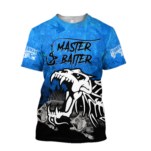 Men Shirt Master Baiter fishing custom name blue design 3d print shirts