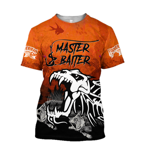 Men Fishing Shirt Master Baiter fishing custom name orange design 3d print shirts