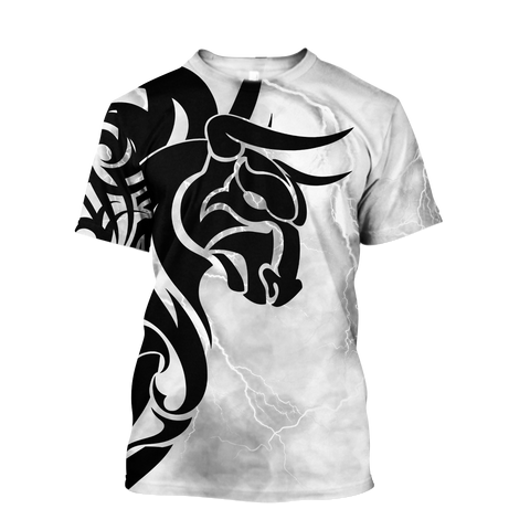 Men Tattoo Shirt White Black Premium Tribal Tattoo Bulls 3D Printed Unisex Shirts