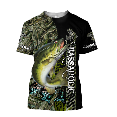 Men Shirt Fishaholic Bass Fishing camo unisex 3d all over printed shirts