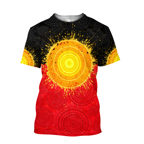 Aboriginal Flag Indigenous Sun Painting Art 3D design shirts