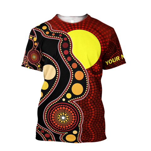 Custom name Aboriginal Flag Circle Dot Painting Art 3D design shirts