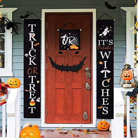 Trick or Treat Witches Halloween Decorations Outdoor Decor Banners Porch Signs Front Door Outside Yard Garland Party Supplies HT