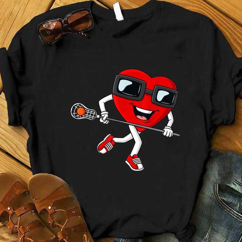 Valentines Day Heart Holding Lacrosse Stick Boys Girls T-Shirt Valentine’s Day Shirt Valentine Gift HN