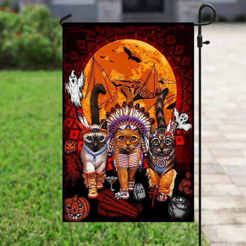 Three Native Cats Halloween Double Sided Halloween Garden Flag For Outdoor Yard Decoration Home Decor ND
