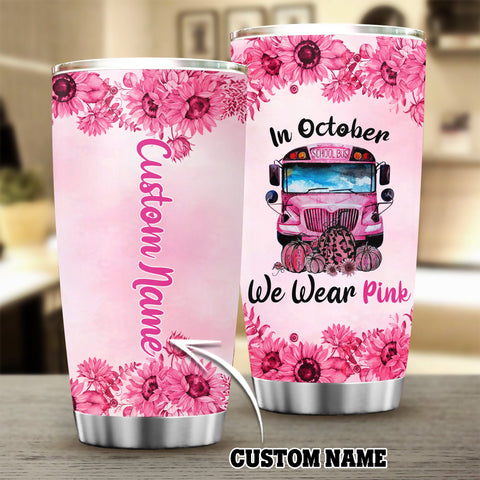School bus Breast Cancer Pumpkin In october we wear Pink Tumbler Custom TTM