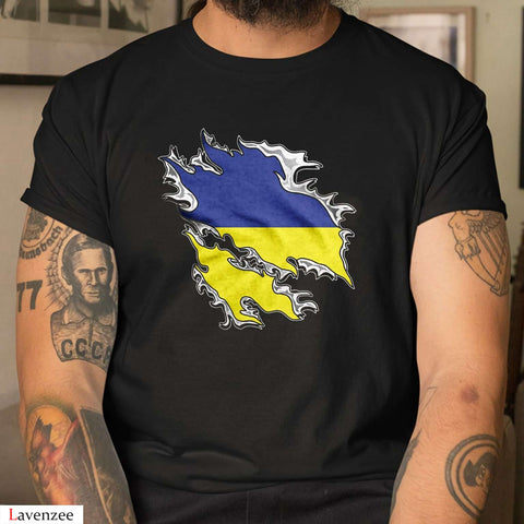 Ukrainian Shredded Rip Through Country Flag Ukraine Mens T-shirt Ukraine Support Shirt HN