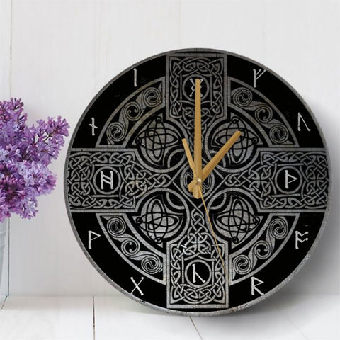 Viking Odin Mjolnir Metal Style Wooden Clock