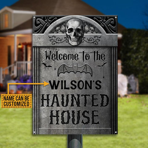 Welcome To The Haunted House Custom Classic Metal Signs, Halloween Decorations Outdoor