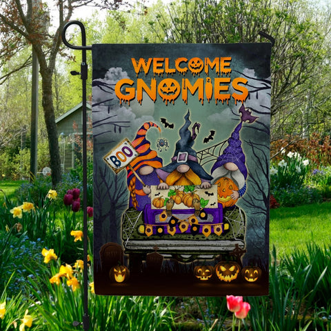 Welcome Gnomies Double Sided Halloween Garden Flag For Outdoor Yard Decoration Home Decor ND