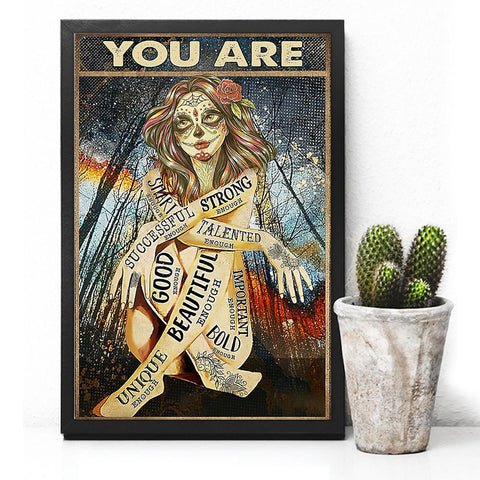 You Are Strong Enough Poster, Skull Girl Poster, Floral Skull Girl Wall Art, Halloween Gift, Home Decor