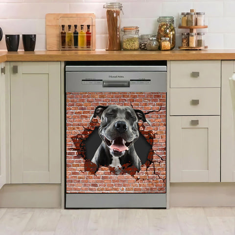 Funny Pitbull Cracks Wall Dishwasher Cover 7