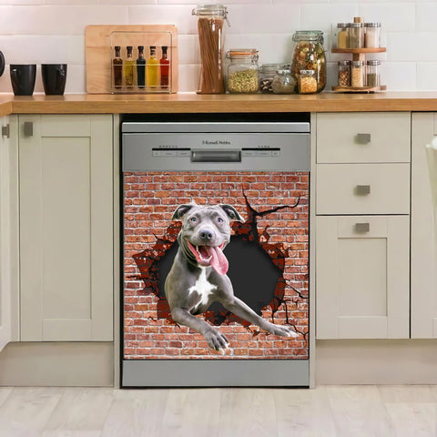 Funny Pitbull Cracks Wall Dishwasher Cover 8