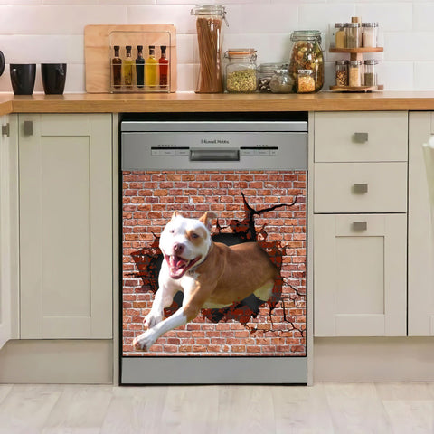 Funny Pitbull Cracks Wall Dishwasher Cover 11