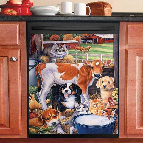 Animals In The Barn Spring Cats Dogs Cows Horse Decor Kitchen Dishwasher Cover