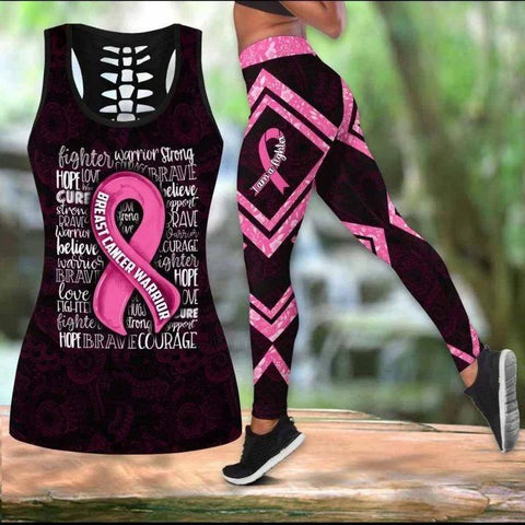 Breast cancer warrior ribbon legging + hollow tank combo HG41308