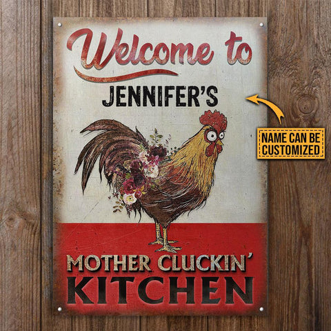 Personalized Chicken Mother Cluckin' Kitchen Customized Classic Metal Sign