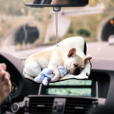 FRENCH BULLDOG SLEEPING CAR HANGING ORNAMENT 1