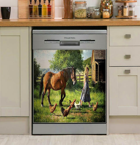 Horse And Chickens In Their Decor Kitchen Dishwasher Cover HT