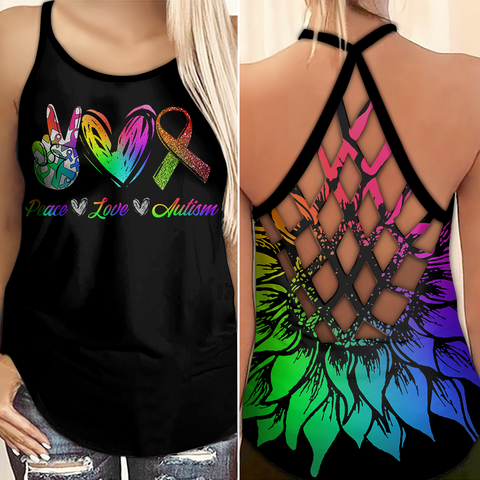 Peace Love Autism Awareness Criss Cross Tank Top Autism Awareness Shirts Autism Awareness Gift HT