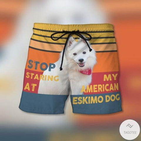Stop Staring At My American Eskimo Beach Shorts