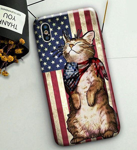 CAT AMERICAN FLAG FOR PHONE CASE
