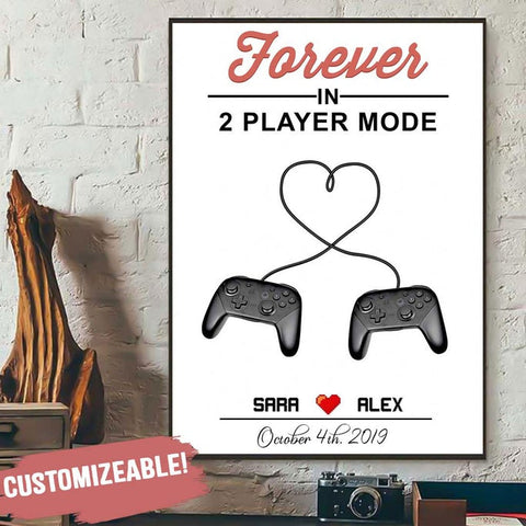Gaming Controllers Couple Forever In 2 Player Mode Customize Poster Canvas QA