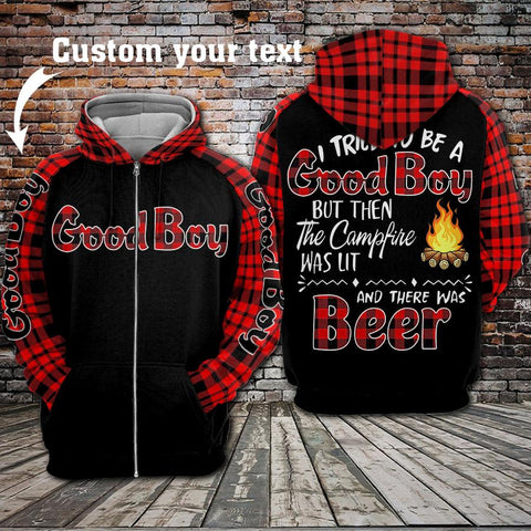 GOOD BOY camping BLACK ZIP UP HOODIE