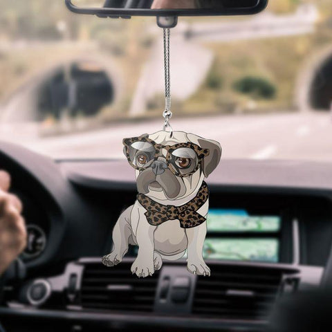 PUG BOW CAR HANGING ORNAMENT