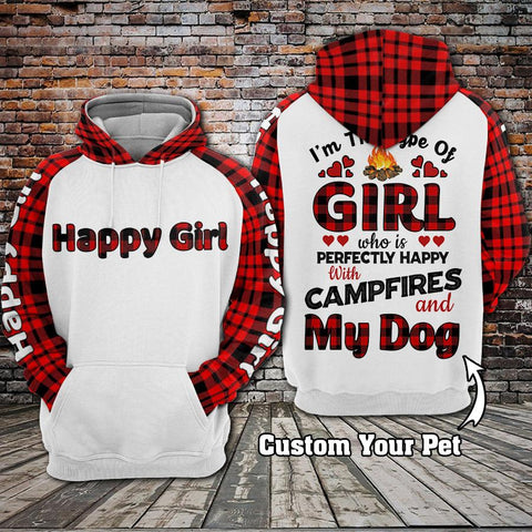 Happy Girl with Campfires and My Dog 3D Custom Hoodie