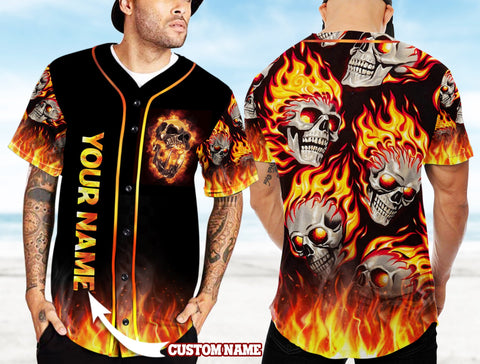 Demon Arc Skull Fire Baseball Shirt Custom 3D TTM