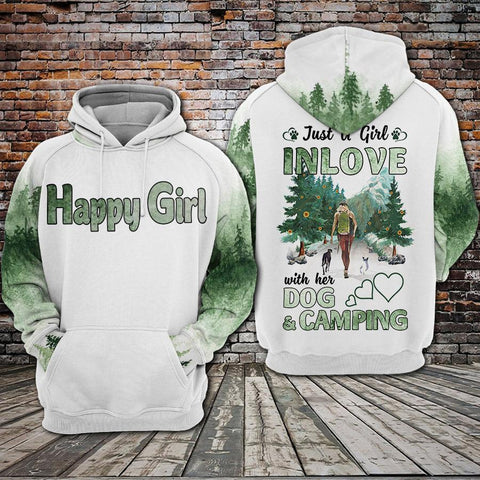 Happy Girl In Love With Her Dog And Camping Hoodie