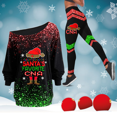 Santa’s Favorite CNA Off Shoulder Shirt & Leggings Set TTM