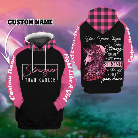 Skull Unicorn Hoodie You never know how strong you are Breast Cancer 3D Custom Hoodie HN